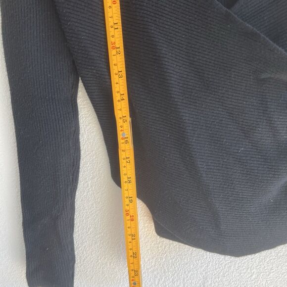 Anthropologie Moth Liza Faux Wrap Long Sleeve Sweater Women’s Medium Black Rib - Picture 4 of 7
